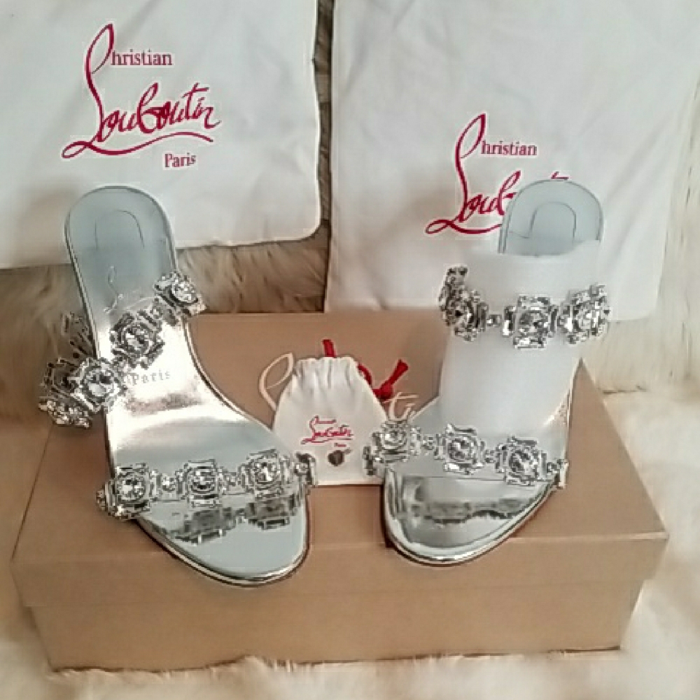 Christian Louboutin Silver Sandals with Red Soles